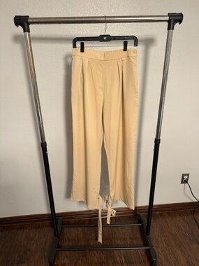 Women’s Cream High-Waist Tie-Hem Trousers
